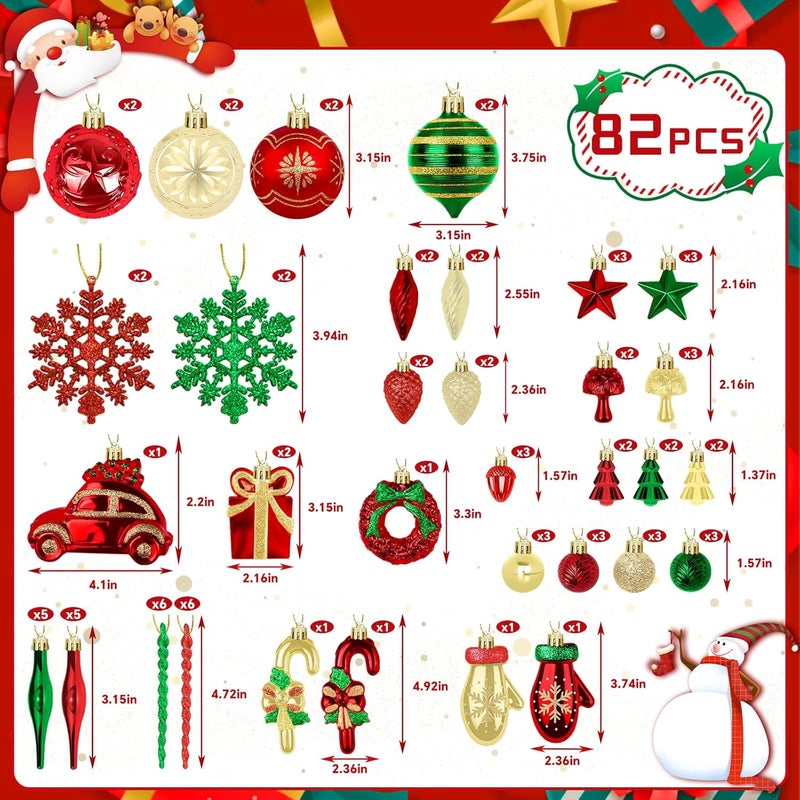 EverMerry 82PCS Christmas Balls Ornaments, Ornaments with Hanging Strings for Christmas Tree Decorations, Delightful Xmas Decorations for Holiday, Party, Shatterproof Plastic Decor(Green, Red & Gold) - Image 2